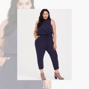 Torrid Navy Rib Mock Neck Drawstring Jumpsuit